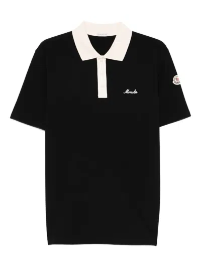 Moncler Ss Embroidered-logo Polo Shirt In Black