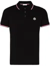 Moncler Cotton Piquet Polo Shirt With Tricolour Finishes In Black