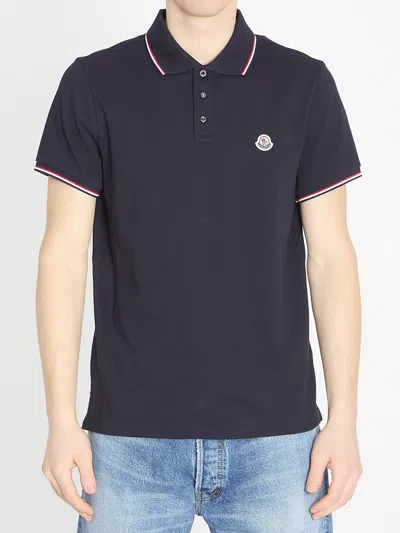 Moncler Tricolor-trimmed Cotton Piquet Polo Shirt In Black