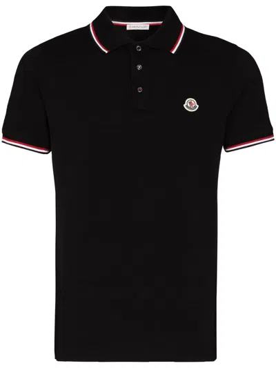 Moncler Contrast Collar Polo Shirt Short Sleeves In Black