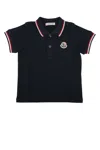 Moncler Kids' Tipped Stretch Cotton Piqué Polo In Blue