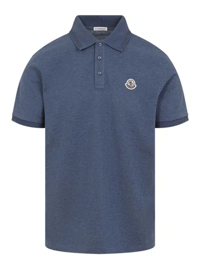 Moncler Blue Tricol-trimmed Pique Polo Shirt