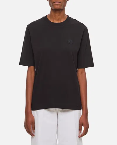 Moncler Crewneck Cotton T-shirt Patch On Sleeve In Black