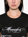 Moncler Cotton T-shirt With Embroidered Cursive Logo In Black