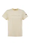 Moncler Ivory Cotton T-shirt With Logo In Neutral