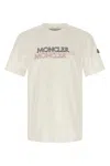 Moncler Flocked Logo T-shirt With Crew Neck And Design In Neutral