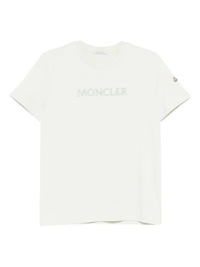 Moncler Mc T-shirt Light Green Embroidered Logo In White