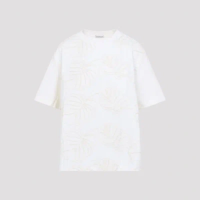 Moncler Floral Embroidery Jersey T Shirt Side Tie In White