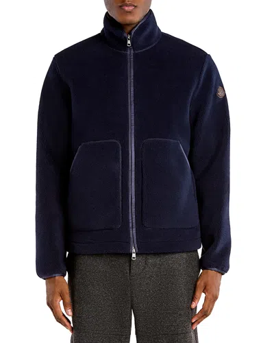 Moncler Stand Collar Zip Cardigan Sweater In Blue
