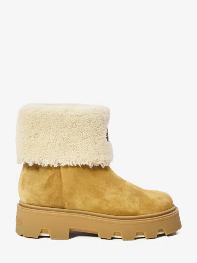 Moncler Aurea Mini Ankle Boots In Suede Leather And Shearling In Brown