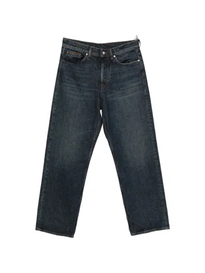 Moncler Stone-washed Straight-leg Jeans In Blue