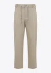 Moncler Cotton Trousers With Belt Loops And Drawstring In Beige