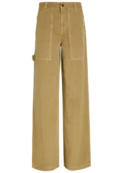 Moncler Straight-leg Cotton-twill Trousers In Brown