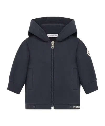 Moncler Kids' Stretch Cotton Blend Fleece Zip-up Hoodie In Black