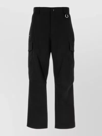 Moncler Stretch Cotton Cargo Trousers Wide Leg In Black