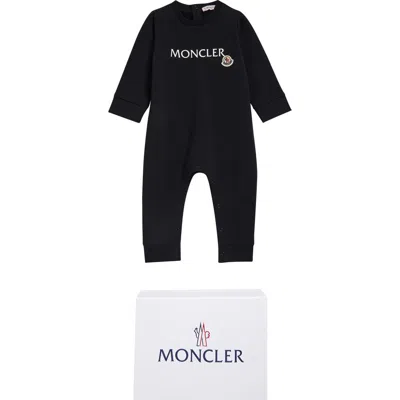 Moncler Kids'  Stretch Cotton Fleece Romper In Black