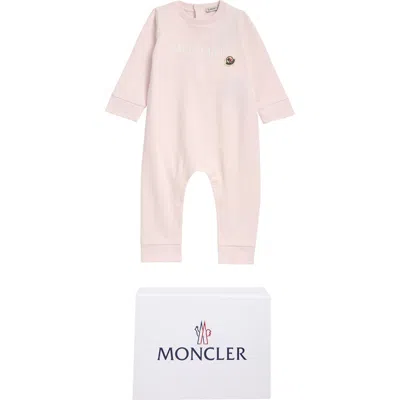 Moncler Kids'  Stretch Cotton Fleece Romper In Pink
