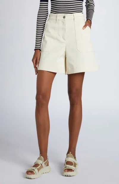 Moncler White Stretch Cotton Bermuda Shorts In Beige