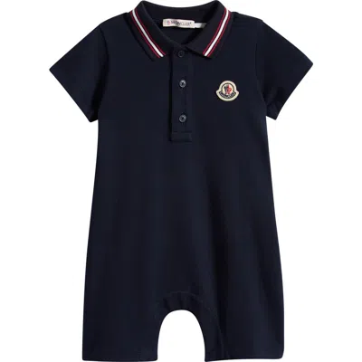 Moncler Kids'  Stretch Cotton Piqué Polo Romper In Blue