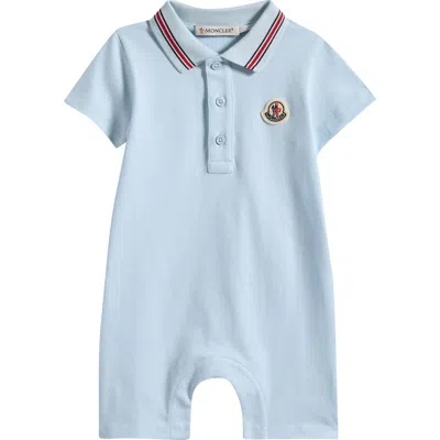 Moncler Kids'  Stretch Cotton Piqué Polo Romper In Blue