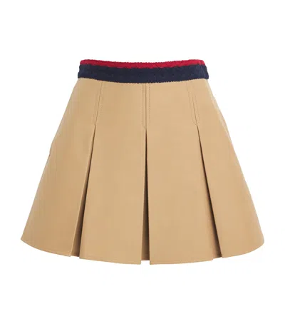Moncler Stretch-cotton Pleated Mini Skirt In Neutral