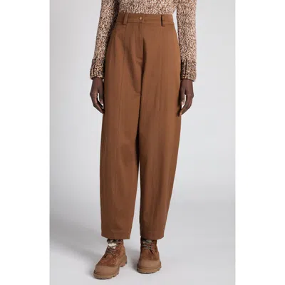 Moncler Stretch Cotton Twill Barrel Leg Ankle Trousers In Brown
