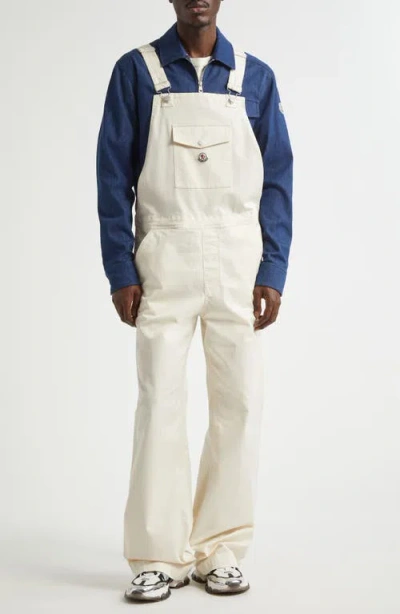 Moncler Stretch Denim Carpenter Overalls In Baby Powder