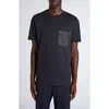 Moncler T-shirt En Coton Et Denim Avec Poche In Dark Navy Blue
