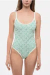 Moncler Stretch Nylon One-piece Swimsuit With All-over Logo In Blue