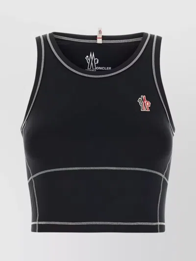 Moncler Stretch Nylon Top Contrast Stitching Sleeveless Design