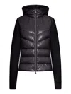 Moncler Hooded Long Sleeve Knitwear With Quilted Front In Black