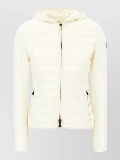 Moncler Stretch Polyester Blend Hooded Quilted Cardigan In Nude