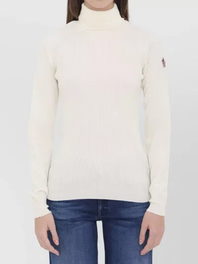 Moncler Stretch Wool Turtleneck Knit Top In White