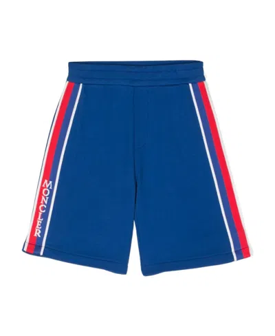 Moncler Stripe-detail Cotton Shorts In Blue