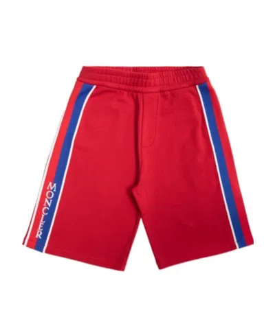 Moncler Stripe-detail Cotton Shorts In Red