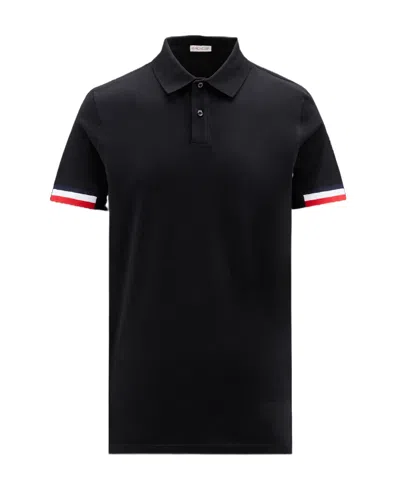 Moncler Stripe Detail Polo Shirt In Black
