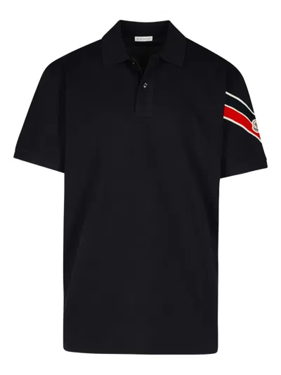 Moncler Stripe-detail Polo Shirt In Black