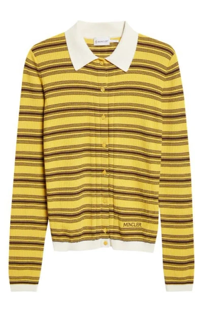 Moncler Stripe Fitted Rib Cotton Cardigan In Multi
