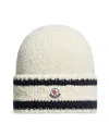 Moncler Stripe Logo Patch Beanie In White
