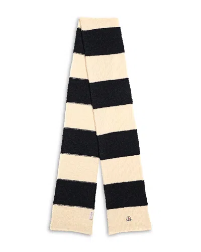 Moncler Stripe Logo Wool Blend Scarf In Multi