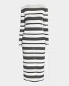 Moncler Stripe Long-sleeve Midi Dress In Dark Grey