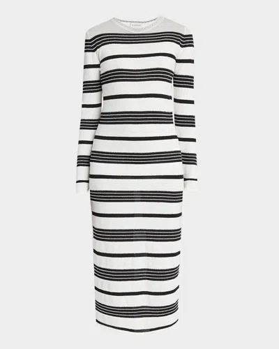 Moncler Stripe Long-sleeve Midi Dress In Beige