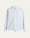 Moncler Striped Nylon Hooded Zip-up Shirt Jacket In White