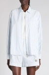 Moncler Striped Nylon Hooded Zip-up Shirt Jacket In White