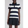 Moncler White Stripes Ss Polo In Blue