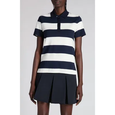Moncler Stripe Polo In Blue