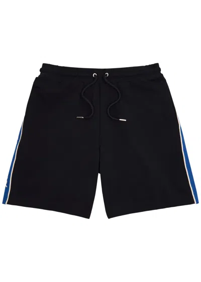 Moncler Stripe-trimmed Stretch-cotton Shorts In Navy