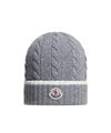 Moncler Stripe-trimmed Wool Beanie In Gray