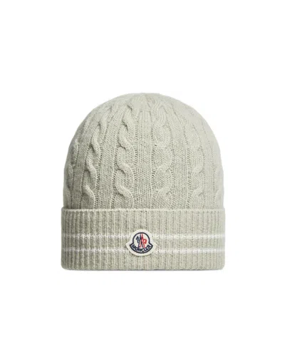 Moncler Stripe-trimmed Wool Beanie In Gray
