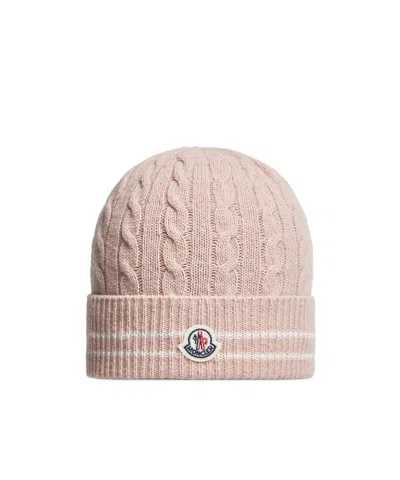 Moncler Stripe-trimmed Wool Beanie In Neutral